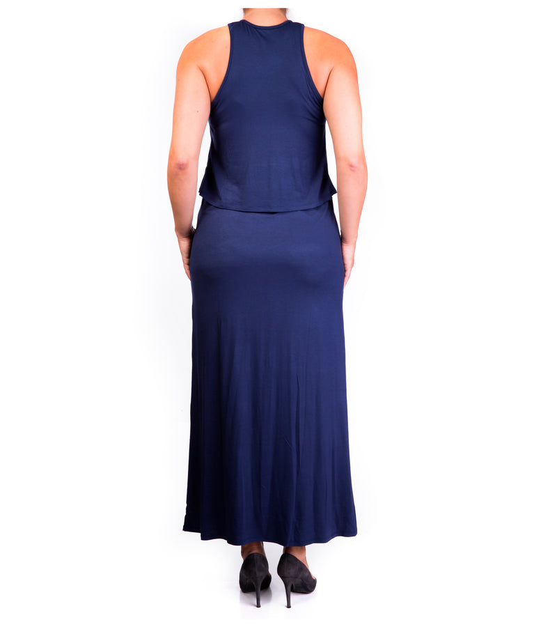 double layer maxi maternity & nursing dress - navy blue